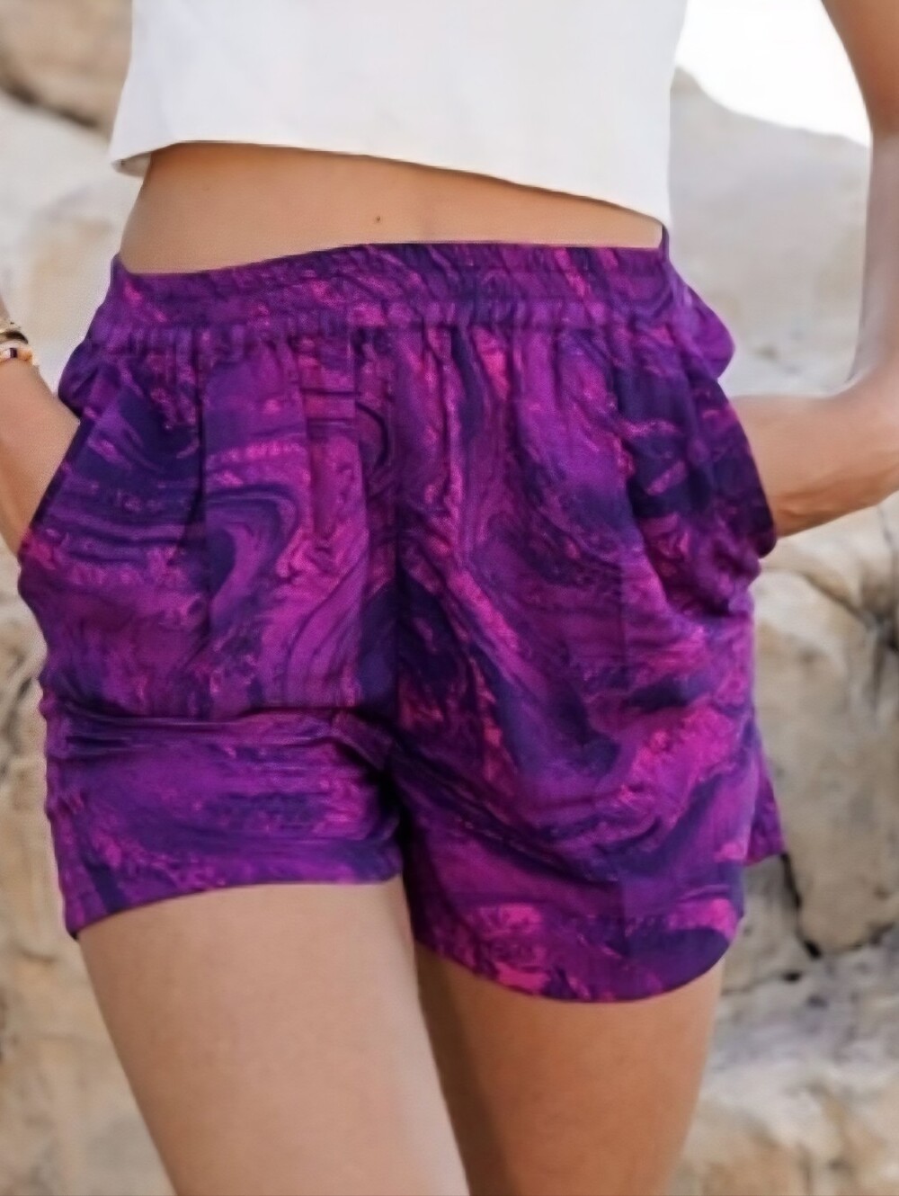 NEW The Drop Vibrant Purple Wave Print Pull-on Shorts with Pockets Size M